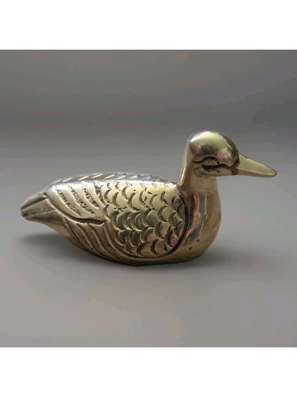 Vintage Duck Figurine 4" Solid Brass Small Ornamental Paperweight Mid‎ Century
